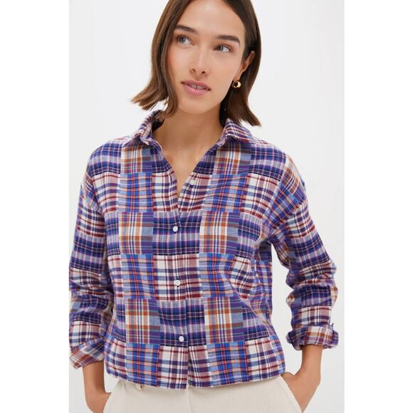 Tuckernuck Patchwork Plaid Flannel Cropped Jasper Button-Down Size XL NWT - Picture 2 of 9